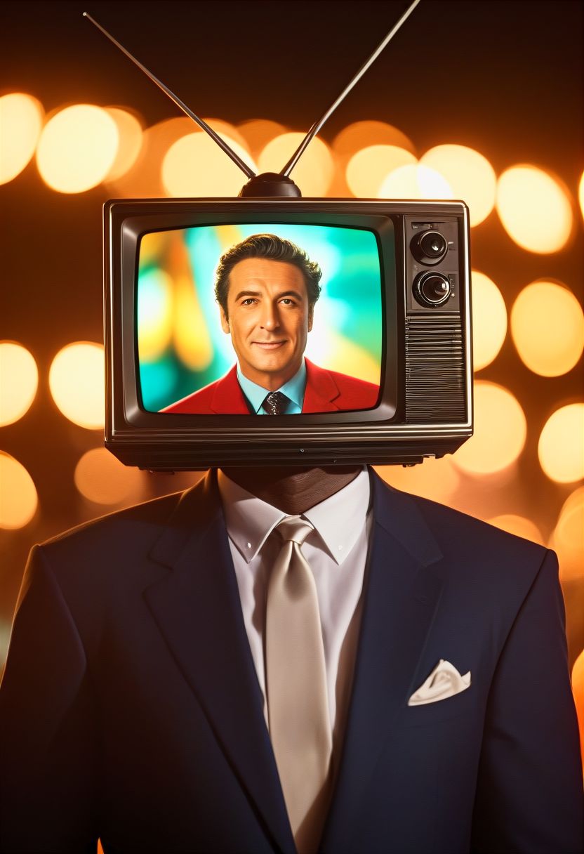 realistic essence of a  ((dzktxez)), Capture the charismatic presence of a business man as he enthusiastically promotes a product on a TV informercial. Emphasize the amazing colors, dynamic lighting, and the captivating expressions of both the business woman on QVC, 1990s tv advertising,  Inspired by the works of (HR Geiger:1.4) and (Salvador Dali:1.3), ultra HD, realistic 8K raw photography,  natural lighting, volumetric lighting, bokeh,  extremely detailed, , 128k, ((tv head)), world morph, anthro tv, cinematic lighting, best quality, official photography, masterpiece