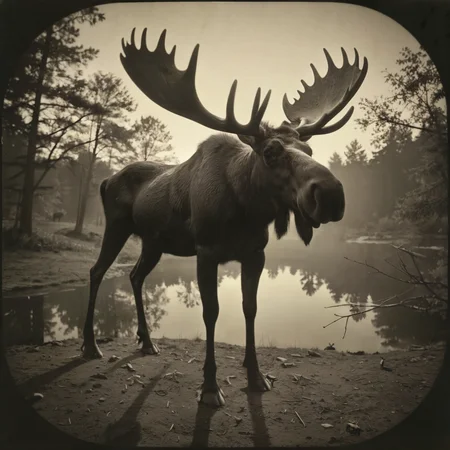award winning photo,
The contrast between night and day, light and dark, moose and (something else), caught on a ancientpinhole camera, revealing an unusual photograph, displayed at the world's fair