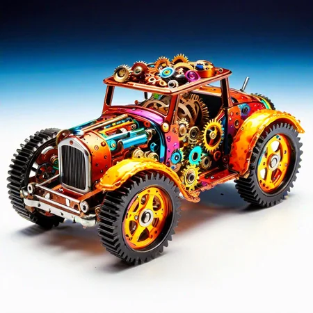 sfw, dynamic splashes, bright colors, high contrast, a toy car made of roast gears with colourful metal , hyperdetailed, photorealistic,<lora:challenge\gearstyle-000001.safetensors:0.8500000000000002:0.8500000000000002>