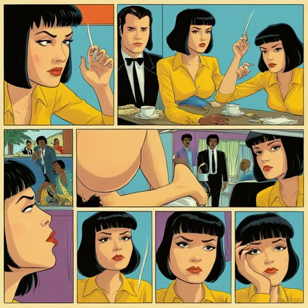 comic book art of <lora:comicbookpage style:0.9> comicbookpage style
<lora:xl_more_art-full_v1:0.5>
<lora:add-detail-xl:1>
<lora:detailed:0.3>
<lora:perfection style:0.3>
a cartoon comic book strip page of
<lora:Pulp Fiction style:1>Pulp Fiction style, comic art, graphic novel illustration