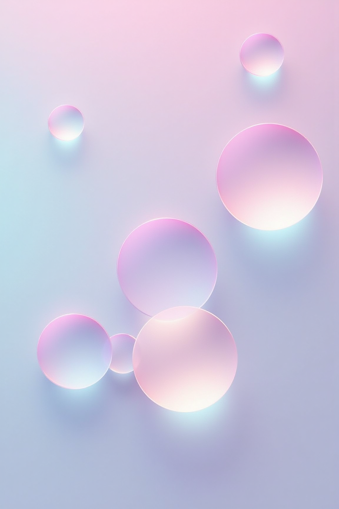Geometric , YFG-Ge0m An ethereal wallpaper featuring a series of overlapping circles, each with a subtle gradient and a soft, diffused edge, creating a mesmerizing interplay of light and shadow. The circles appear to be floating in a nebulous space, with a soft, ethereal glow that emanates from their centers. The colors are pastel hues, with a palette of soft pinks, blues, and purples, creating a sense of tranquility and serenity. The background is a subtle gradient blend of lighter tones, creating a sense of depth and perspective. The overall effect is a dreamy and contemplative design, perfect for a calming and relaxing atmosphere.