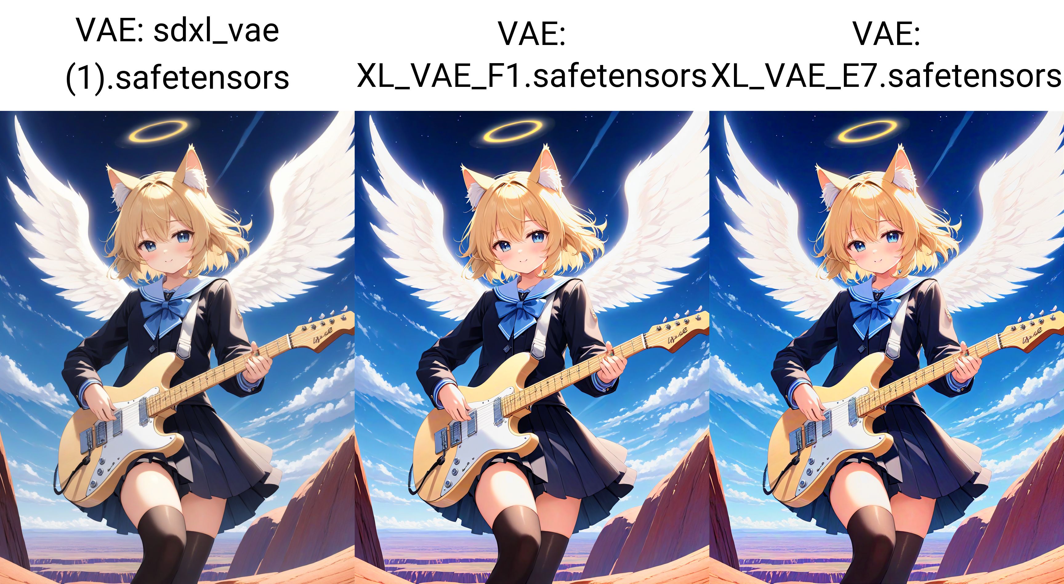 masterpiece, best quality, image of nightmare,wavy blonde hair,{{{angel wings}}},{{{Angel Halo}}},{{{{{{school uniform}}}}}},{{cat ears}},{{{play the guitar}}},backlighting,{{{{cute}}}},{{{{{{stand on ayers rock}}}}}},wide angle,200mm camera lens