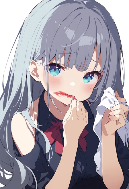 1girl,[kedama milk, fuzichoco, mamyouda, sy4, ogipote | mamyouda, aiko \(kanl\), torino aqua  | maccha \(mochancc\)],
solo,wiping face,dynamic_angle,<lora:smeared lipstick_XL_bx-v1.02:1>,smeared lipstick,
masterpiece,great quality,best quality,newest,recent,absurdres,