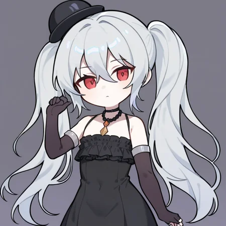 ,orchis,1girl,solo,simple background,white background,grey hair,twintails,,red eyes,chibi,<lora:orchis:0.9>,<lora:Qszb>, masterpiece, best quality, very aesthetic, absurdres