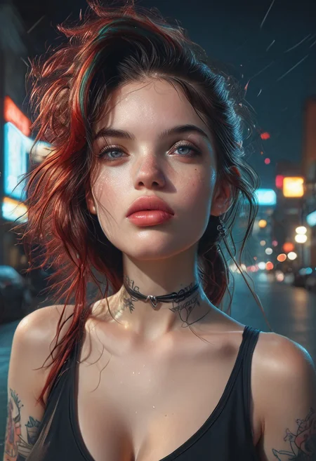 score_9, score_8_up, score_7_up, score_6_up, score_5_up, score_4_up, 1girl, Goth girl suck a lollipop, gothicstyle, playing with hair, goth makeup, beautiful eyes, (((punk hair))), zeroElie, (high profile implants), (huge fake breasts:1.3), perfectly round breasts, fake breasts, high contrast, vivid lighting, BREAK, sapphire blue eyes, touching hair, portrait, with a cyberpunk style background, neon lights in the background
Hide