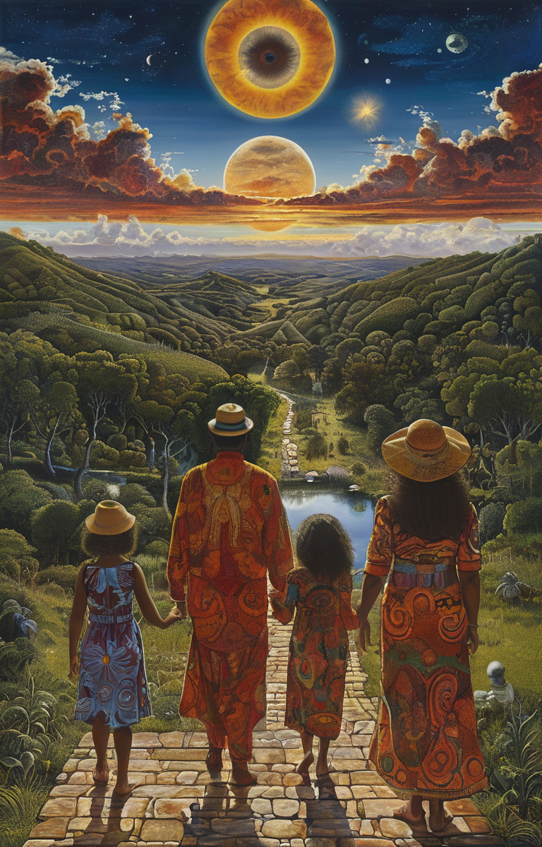 masterpiece,best quality,<lora:tbh376-sdxl:0.6>,illustration,style of Mati Klarwein, portrait of family