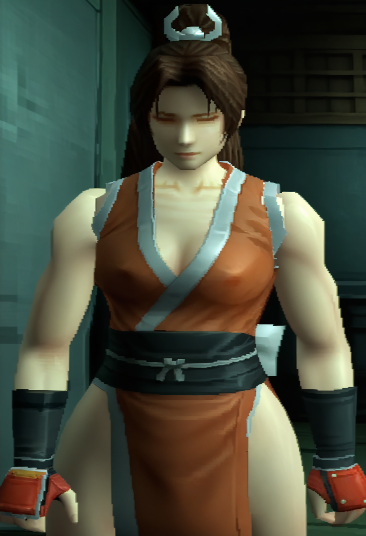 <lora:mgs1_style:1>, 3d, mgs1_style, shiranui mai, 1girl, solo, solo focus, no eyes, 
seductive pose,