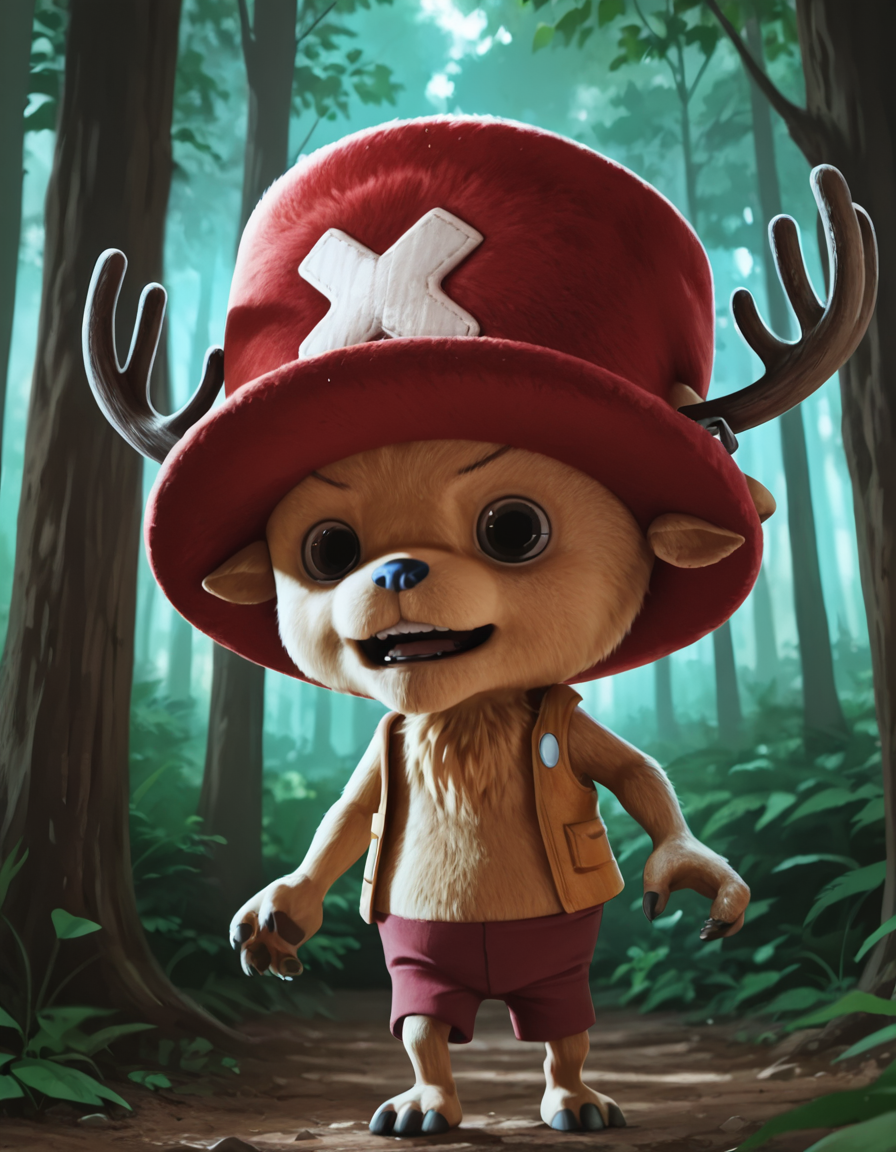 <lora:chopper_liveaction_illust:0.65> chopper_liveaction, in a forest, explorer outfit