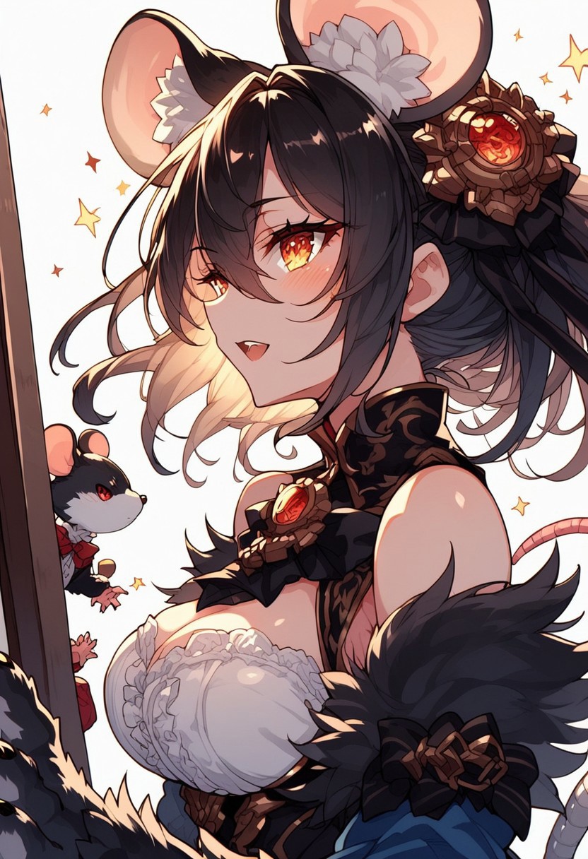 source_anime, detailed eyes, dynamic angle, dynamic pose, random emotion,
expressiveh,
detail backround, 
BREAK 
sharp style, dim lighting, dynamic angle, sunset_light,
random pose, random emotion, side view, side angle, mirror, upper body,
 BREAK
(Masterpiece), (expressive eyes), 1girl, eyes wide open,
Giant mouse, animal arms, animal legs, thighhigh fur, mouse ears, prehensile tail,
(score_9, score_8_up, score_7_up),
<lora:MGE_V5.0:1.2>
BREAK
detailed eyes,