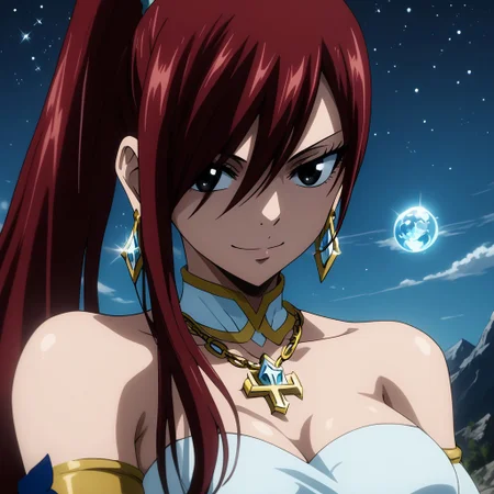 score_9, score_8_up, score_7_up, source_anime,
erzascarlet, <lora:erza-scarlet-ponyxl-lora-nochekaiser:1>
seductive, smokey eyes, hair tied back, sexy face, folded pelvic curtain,bare shoulders,golden crucifix necklace, sexy angel outfit,half naked, long golden armlets, lots of bracelets on the wrists, blue diamond earrings, 4k frame, ultra realistic detailed, half the face is obscured by shadow, narrowed eyes, golden rings, low angle, folded, starry night, comets, moonlight, outdoor ,bubbles, close up face, very oiled body, outdoors, seductive look, mountains background, face detailed, beautiful eyes, bright eyes, very happy, long ponytail, sitting, worm's eye view