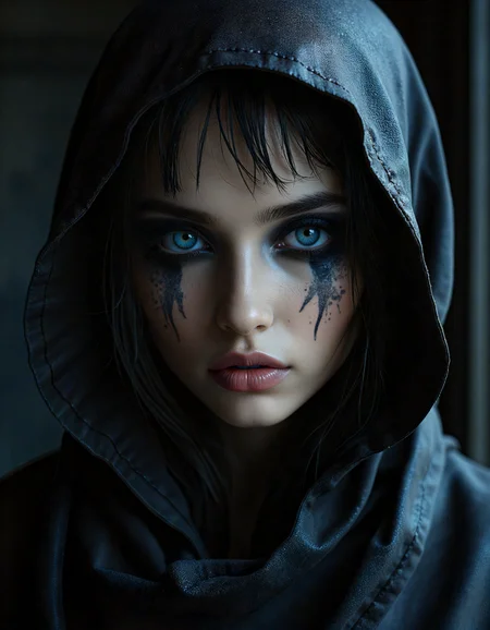food photography style (dark mood masterpiece Photography:1.2), portrait of a mysterious Buddha, with blue eyes and dark make up, dark eyeliner, she has sensuous lips, looking seductively, naughty. The extreme realism focuses on her detailed skin, showing fine textures and natural highlights. photography masterpiece, modern, irresistible beauty, fuzzy lighting, dark mood, unusual composition, use of negative space, (rule of thirds composition), simmetry, mysterious, emotional, flirting, groundbreaking unrivaled opus with unrivaled details, (Leather Brown color scheme), highly detailed, melancholic, low-light hyper detailed photography, catchlights, extremely high-resolution details, photographic, realism pushed to extreme, fine texture, incredibly lifelike, low angle shot,style by luis royo . appetizing, professional, culinary, high-resolution, commercial, highly detailed