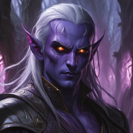 dark elf warrior, close up, portrait, glowing eyes, handsome,