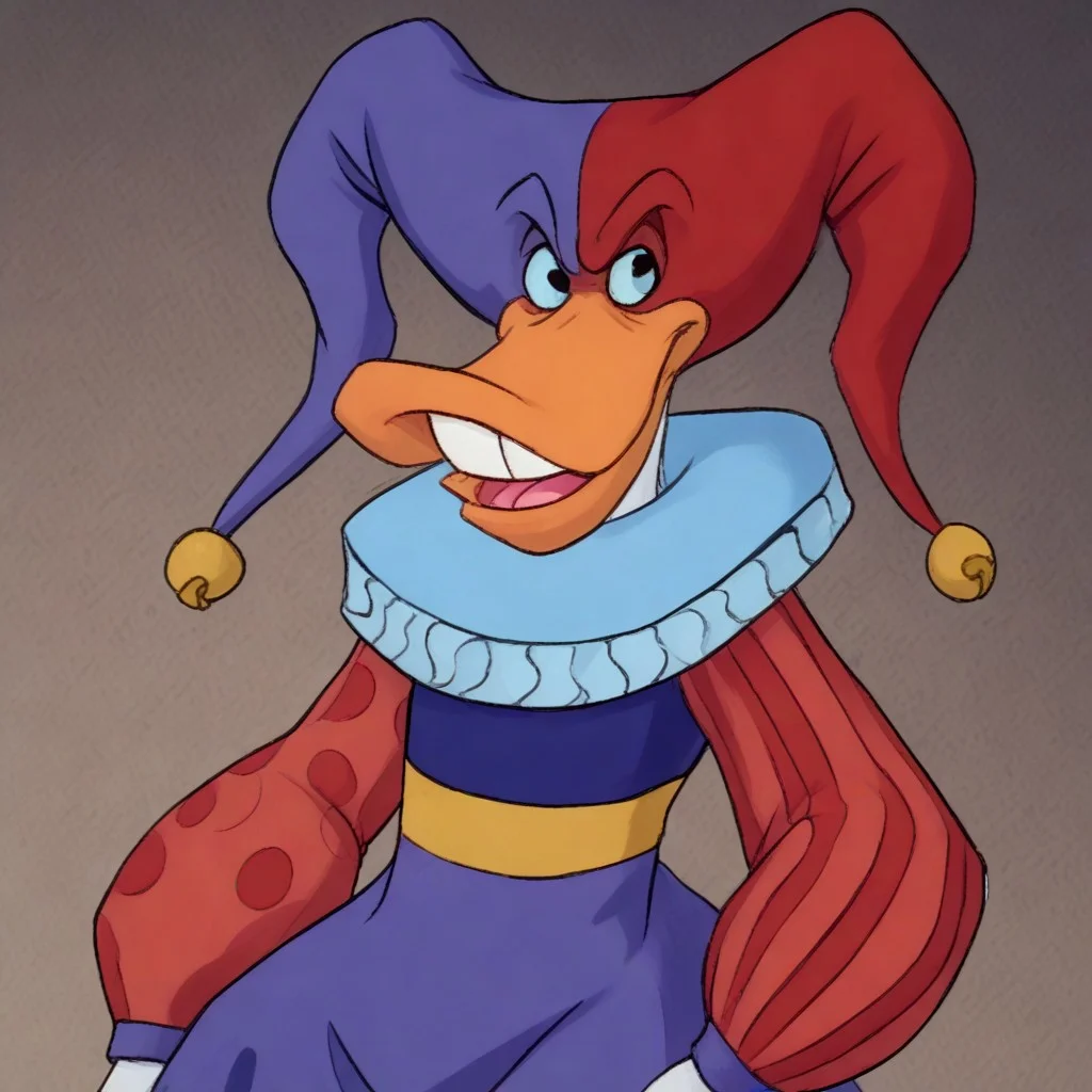 score_9,score_8_up,score_7_up,score_6_up,best quality,masterpiece, background toystore, toy shop, 1boy, solo, BREAK Quackerjack, trunk hose, ruff collar, puffy sleeves, right striped sleeve, left dotted sleeve, looking at viewer, jester cap