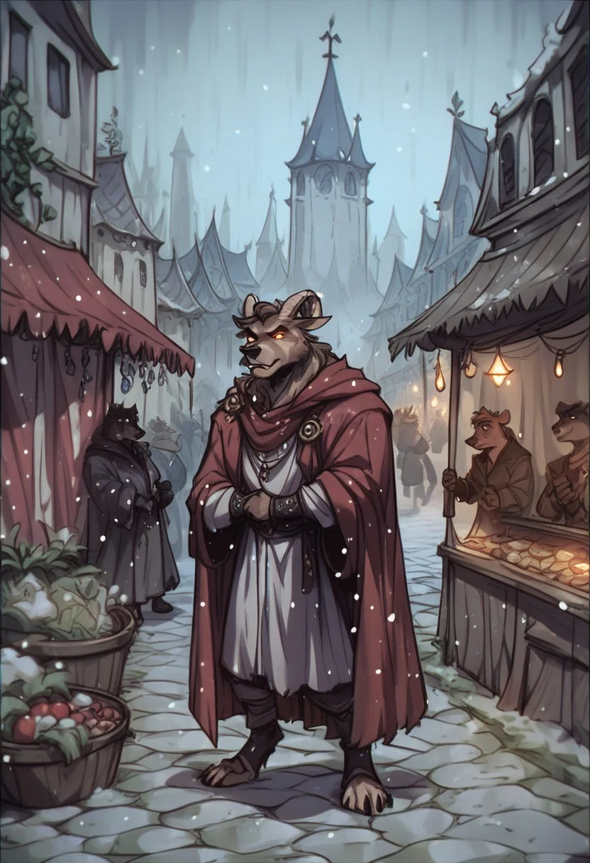 score_9, score_8_up, score_7_up, perfecteyes, anthro bear,  square,  market, glowing,  male 30-40 years old,winter,long coat, brutality, jewellery, snowfall, drifts,fantasy,Vintage,1990s \(style\)