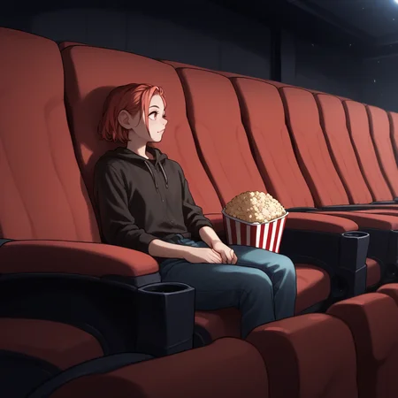 score_9, score_8_up, score_7_up, score_6_up, score_5_up, score_4_up, zPDXL2,rating_questionable, <lora:Movie_Theater:1> movi3theater, sitting, popcorn, red seats, dark room