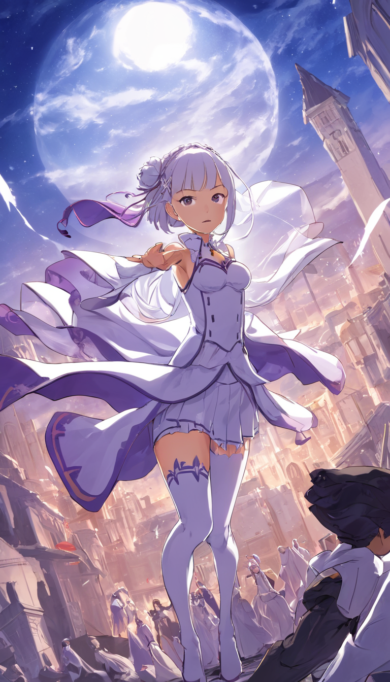 comic Cinematic scene, hero view, solo, Emilia, Re:Zero <lora:emilia:1>, action pose, detailed background, masterpiece, best quality, high quality, absurdres . graphic illustration, comic art, graphic novel art, vibrant, highly detailed