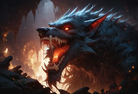 score_9, score_8_up, score_7_up, score_6_up, , , volumetric lighting, ,, gothic , gorgeous view, , , , , looking at viewer, located in a cave, dark cavern, werewolf, teeth, saliva, muscles