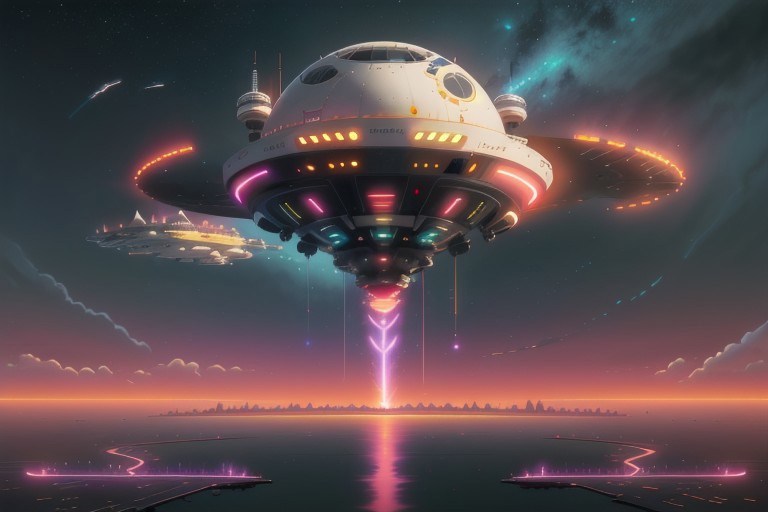 scifi fantasy, painterly concept-art, floating/hovering skydock, part of an astropunk manufacturing facility, where they produce commercial starships, up in the stratosphere, daytime, outdoors, cloudscape, implied scale, implied height, minimalist, [flat vector digital wallpaper style], high resolution, pastel hues, [orange, pearl white, pink, ochre, onyx, cobalt], neon lighting strips,