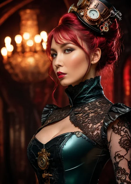 masterpiece, best quality, dark environment, (steampunk:1.5), a woman, (colored latex with lace), turtleneck, burlesque, sexy, 8K, extremely detailed, decorated clothing, dragon, bloodwave, dynamic, great lighting, perfect shading, depth of field, soft side light, very detailed glowing background, <lora:add-detail-xl:0.8> <lora:MS_Aika_Yumeno_V2_SDXL:0.8>