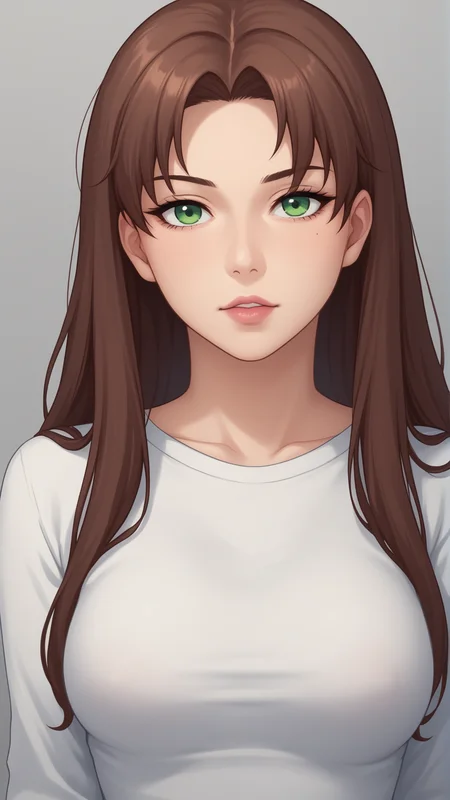score_9, score_8_up, score_7_up, BREAK source_anime, best quality, masterpiece, ultra detailed, SFW
<lora:Everlasting_Summer_Olga_by_GraffMetal V1:0.7> olga, green eyes, brown hair, long hair, 1girl, solo, lips, mature, fit body, skinny, medium breasts, straight hair
serious face,
pink lips, black eyeliner cat eye, white shirt,
amazing background, looking at the camera, looking at the viewer, black background, simple background, close-up,