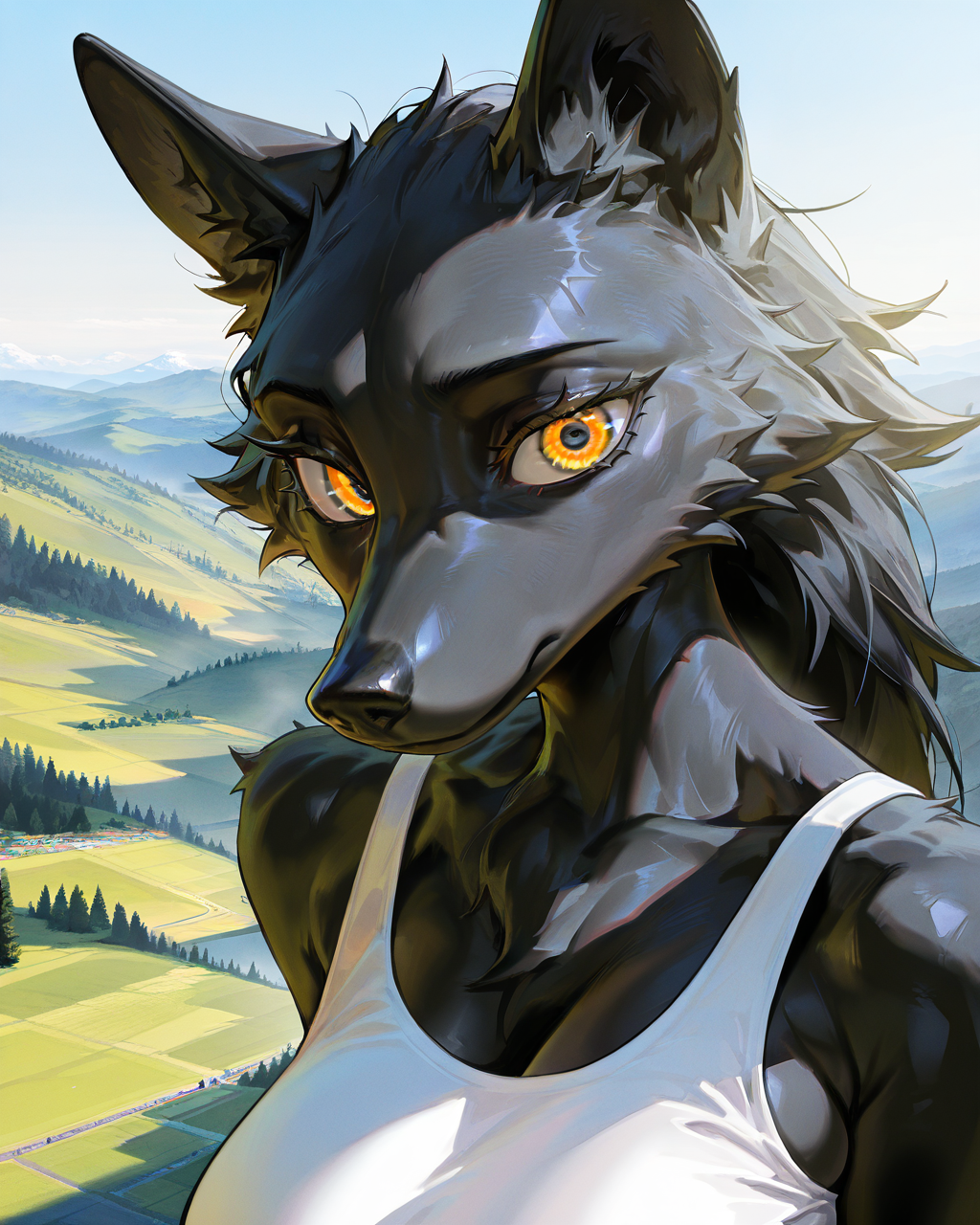 masterpiece, best quality, amazing quality, very aesthetic, absurdres, newest, scenery, extreme detail, 8k, detailed eyes
wolf, black fur, black skin, white crop top, portrait
masterpiece, best quality, amazing quality, very aesthetic, absurdres, newest, scenery, extreme detail, 8k, detailed eyes
 <lora:Johnfoxart_-_Style_r1:0.85>