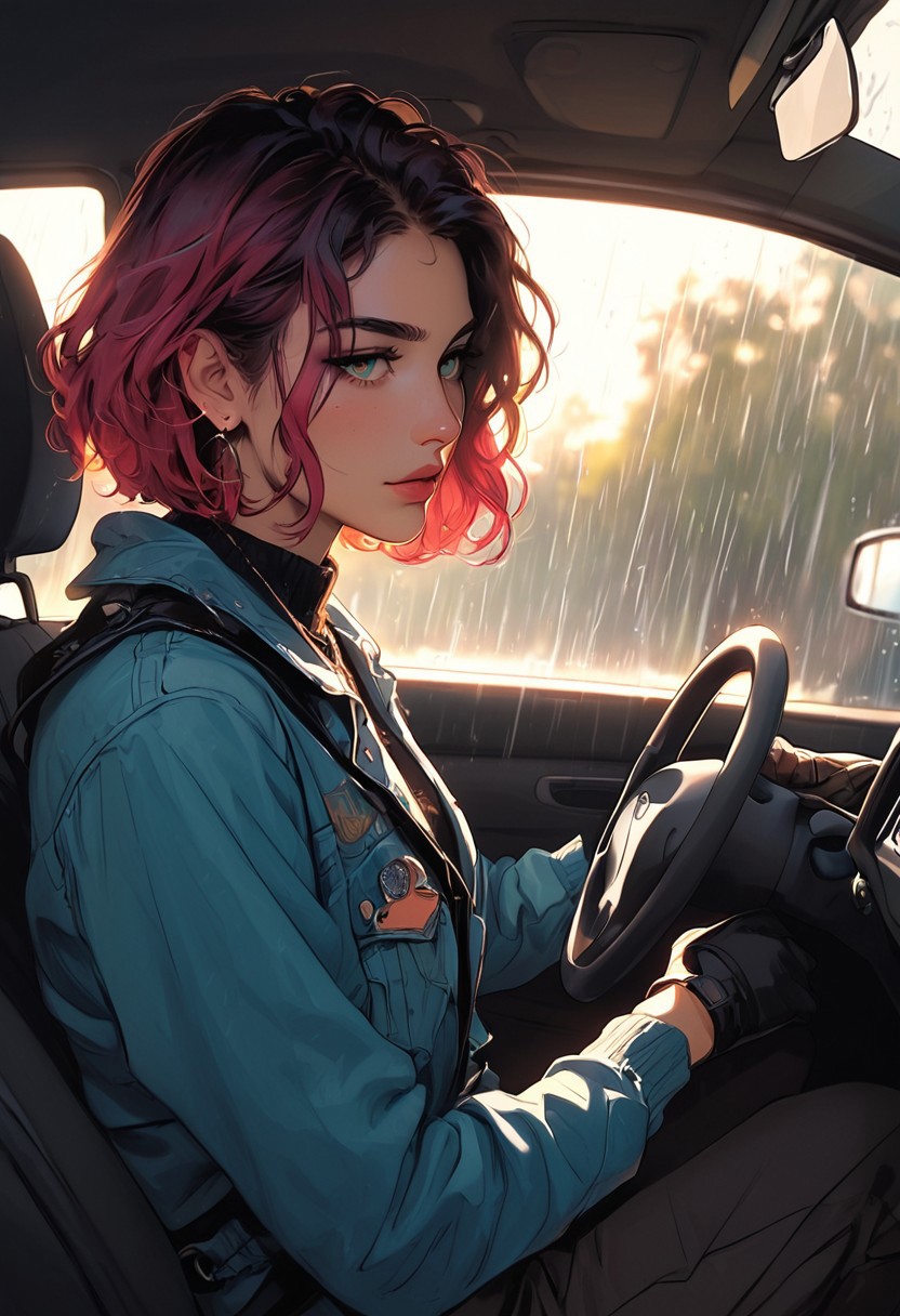 masterpiece,best quality, highly detailed, score_9, score_8_up, score_7_up, score_6_up, source_cartoon,
 BREAK
1MILF, leather driver gloves, (car backseat: grocery bags, child seat) grinding on his lap  
BREAK  
steering wheel visible through windshield, handprint fog on glass  
BREAK  
dashboard clock closeup (4:32 PM), rain streaks on windows  
 BREAK
dynamic light, warm_light, vibrant colors warm_colors, soft focus, high contrast, textured surfaces, depth of field, golden hour lighting, dramatic shadows, rich details, nature-inspired color palette, playful composition.
,dynamic angle,dynamic light,background,