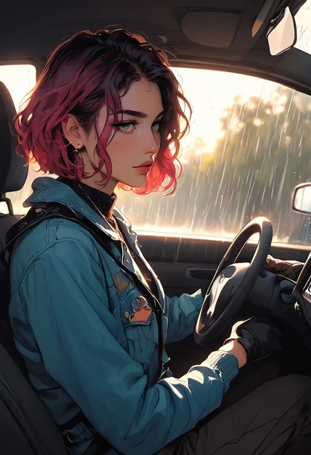 masterpiece,best quality, highly detailed, score_9, score_8_up, score_7_up, score_6_up, source_cartoon,
 BREAK
1MILF, leather driver gloves, (car backseat: grocery bags, child seat) grinding on his lap  
BREAK  
steering wheel visible through windshield, handprint fog on glass  
BREAK  
dashboard clock closeup (4:32 PM), rain streaks on windows  
 BREAK
dynamic light, warm_light, vibrant colors warm_colors, soft focus, high contrast, textured surfaces, depth of field, golden hour lighting, dramatic shadows, rich details, nature-inspired color palette, playful composition.
,dynamic angle,dynamic light,background,