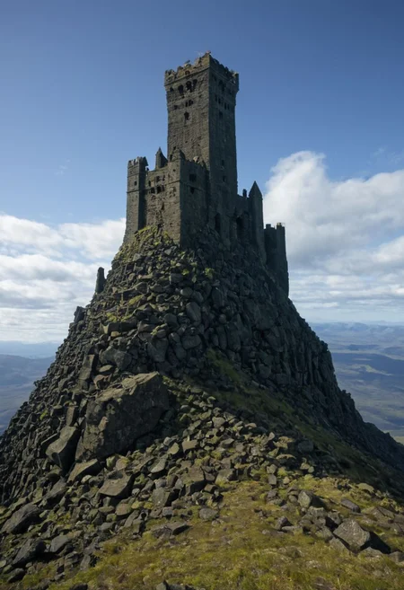 <lora:TheWeirdies_epoch_10:0.55>  , advntr , epiCPhotoGasm-colorfulPhoto, 
score_9, score_8_up, score_7_up, score_6_up
Durlag's Tower was a large tower that was said to be haunted by a powerful entity, as well as one that housed immeasurable treasure. The fortress was located south of the Wood of Sharp Teeth, a couple of miles from the small settlement of Gullykin. The tower was built entirely of volcanic stone and was in fair condition given the amount of time and neglect involved. It laid atop a volcanic plug that dominated the surrounding lands. (((gargantuan hairy chode))), Durlag Trollkiller, aided by hired dwarves, was said to have hollowed out the mountain for the rock that made up his tower and used the space created to hide further treasure. This local landmark was the isolated keep of Durlag Trollkiller, son of Bolhur the Clanless, a dwarven hero said to have amassed a large quantity of treasure and stored it here and in a few other locations. This treasure was protected by all manner of magical wards and mechanical traps, the latter of Durlag's own devising. Many adventurers sought his treasure over the decades, with varying degrees of success. Around 1372 DR, rumors said a fiend had taken up residence within the remains of the tower and used the defenses created by Durlag to keep both itself and the treasure safe. Some claimed that this creature was a lich.
no humans