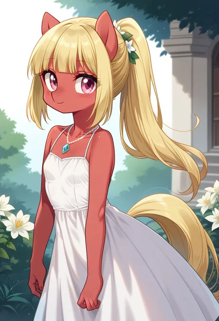 score_9, r0ug3, white dress, necklace, source_pony, ntm,