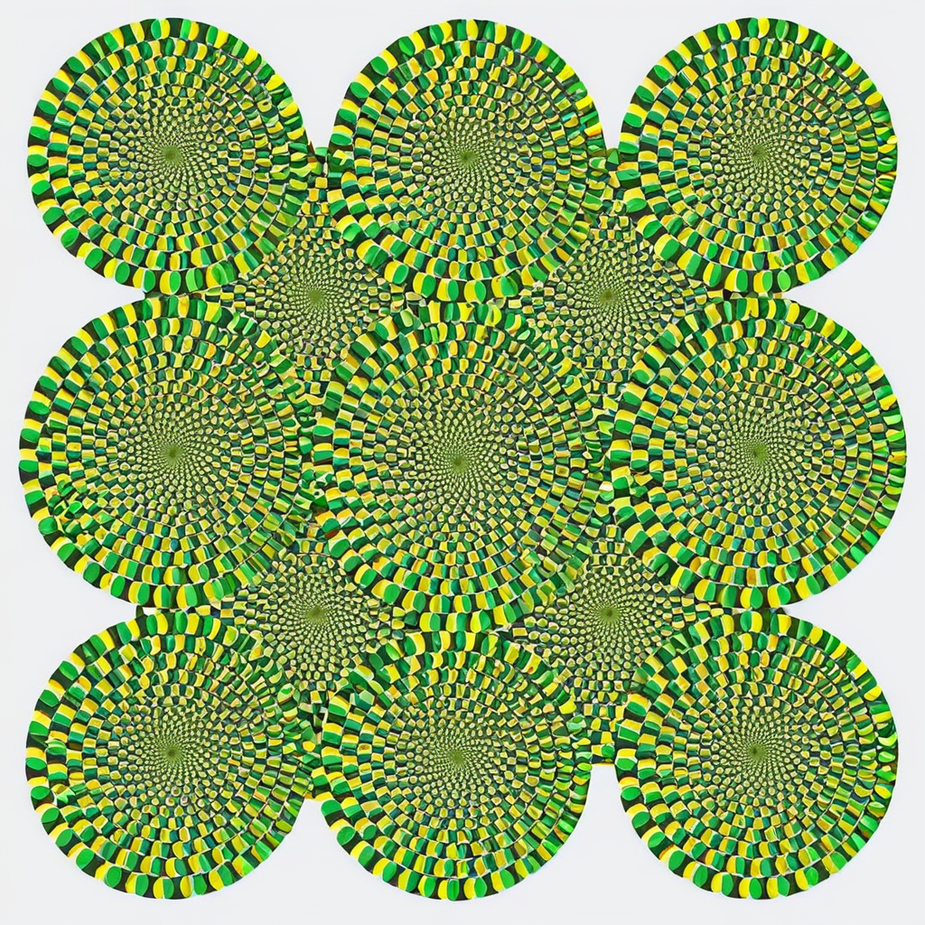 Optical illusion, opti, illusion, (no humans:0.70), (green theme:0.46), moving, rotating, multiple circles, white background <lora:Optical_Illusion_XL-KK:1>