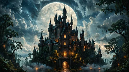 A Gothic castle with spires that reach towards the clouds, surrounded by a dark and mysterious forest,, Moonlight, cin3, octane render, concept art, trending on artstation <lora:xl_more_art-full_v1:0.8> <lora:cine:0.7> <lora:Lost_In_Dreams:0.6>