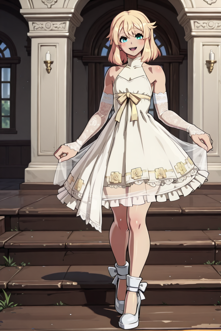 shiny skin, posing,
<lora:bridget.il:1>,
bridget,
crossdressing, otoko no ko, trap,
no hat, 
wedding dress, veil, halterneck, frill, lace, see-through, lace sleeves, glass shoes, pantyhose, 
looking at viewer, happy,