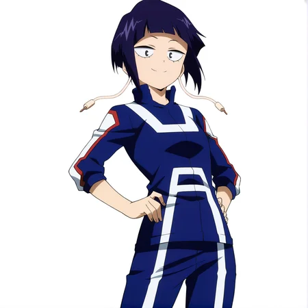 sharp focus, pixiv masterpiece, source_anime, best quality, high res, absurd res, anime_screencap, BREAK
<lora:Kyoka_Jiro_MHA_IL_v49:1> kyokajiro, 1girl, solo, purple_hair, short_hair, blue_sports_jacket, blue_pants_white_lines, black_eyes, bangs, earphone_plugs, horizontal_earlobes, white background, simple background