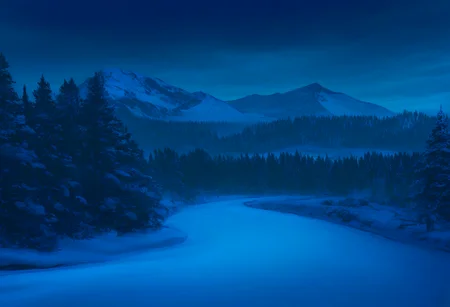 very awa, masterpiece, best quality, hightres, absurdres,outdoors, sky, cloud, tree, no humans, cloudy sky, nature, scenery, snow, forest, mountain, road, winter, fog, night, fataStyle, <lora:FATAIL:1>