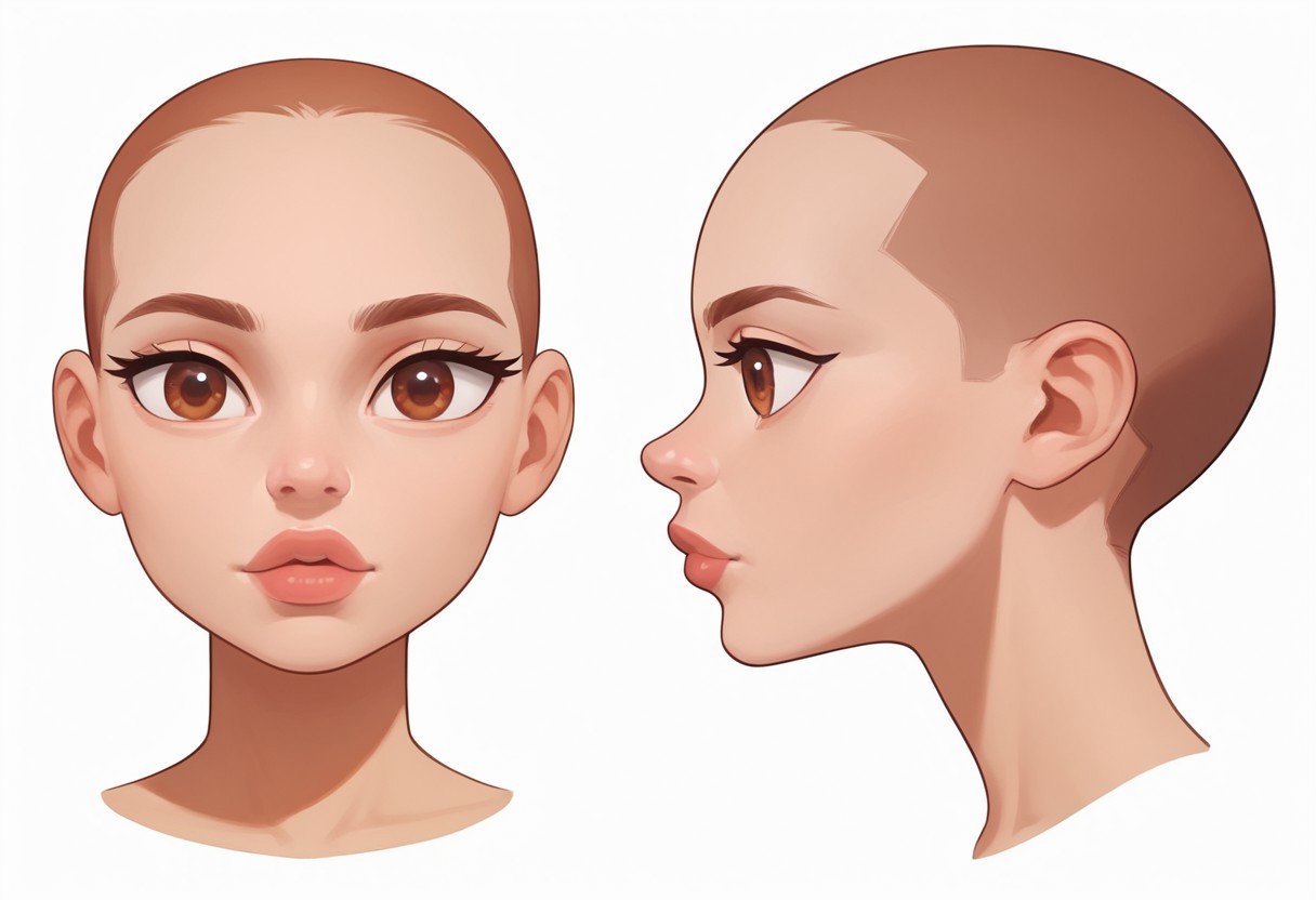 score_9, score_8_up, score_7_up, (masterpiece), best quality, white background, perfect face, (masterpiece), best quality, expressive eyes, (solo),
ulia, brown hair, 1girl, bald female, thick lips, brown eyes, 
cute, multiple views, headshot, front and side, character sheet