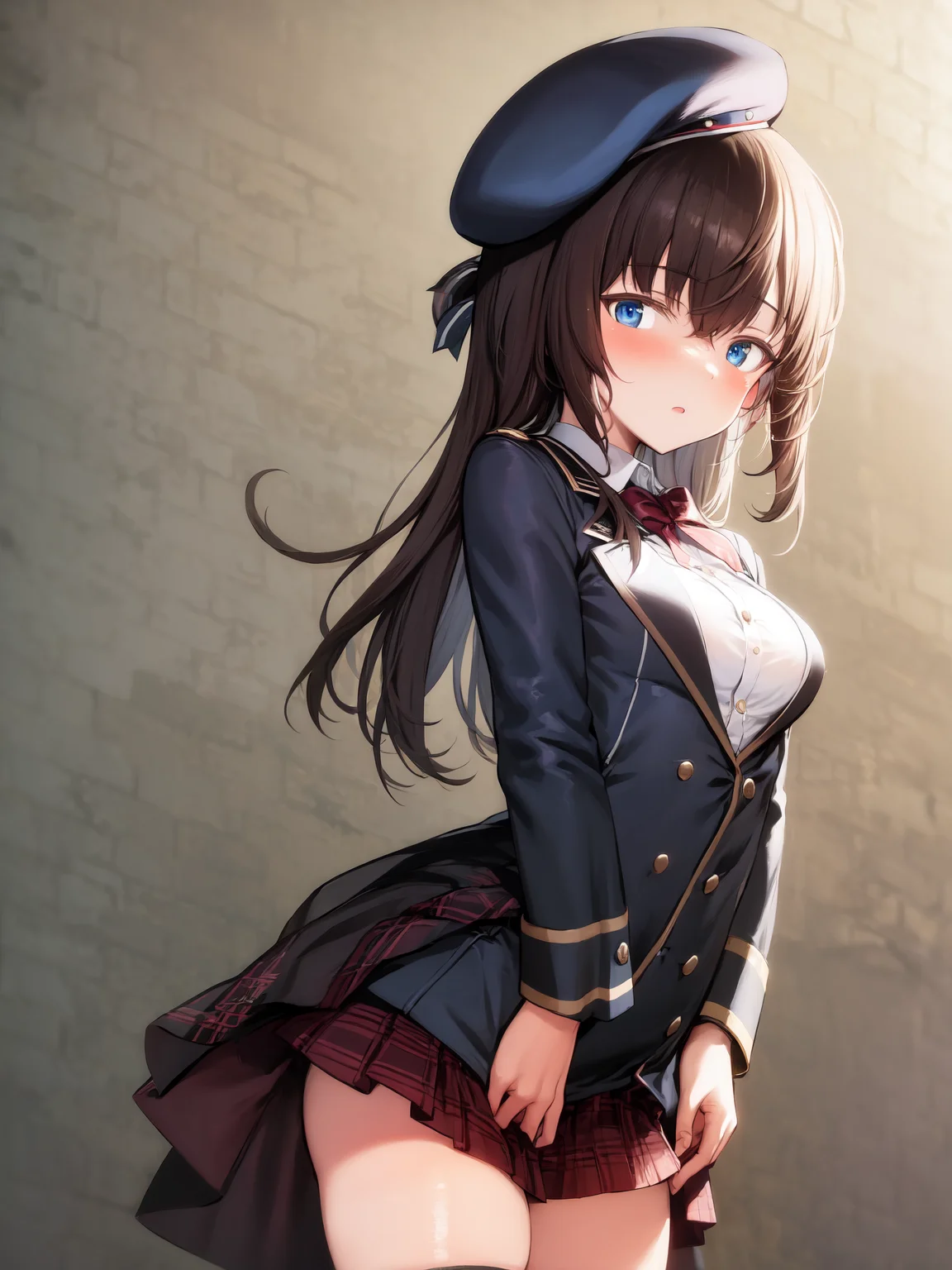 masterpiece, best quality, <lora:shi-000001:1>, 1girl, uniform, solo, medium breasts, beret,