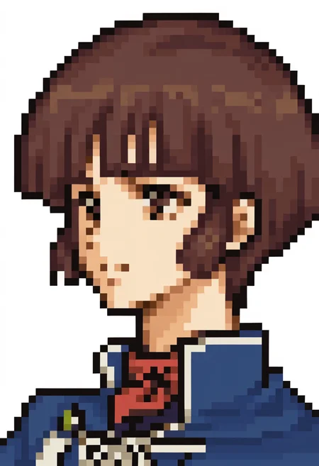 score_9, score_8_up, score_7_up, source_anime BREAK 1girl, solo,
<lora:zs_FE5PortraitsXL:1> fe5portraits, portrait, white background
 <lora:zs_IsabeauXL:1> isabeausmtiv, brown hair, short hair, blunt bangs, neckerchief, blue cape, blue dress,