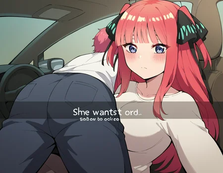 score_9, score_8_up, score_7_up, source_anime, <lora:nnakano-s2-ponyxl-lora-nochekaiser:1>, long hair, bangs, hair ornament, hair ribbon, pink hair, blunt bangs, two side up, butterfly hair ornament, large breasts,, <lora:he-wants-to-order-ponyxl-lora-nochekaiser:1> he wants to order, he wants to order (meme), drive-thru, snapchat, side-view mirror, car interior, car seat, steering wheel, car interior, three quarter view, lying on person, selfie, 1boy, ass, pants,, blush,,