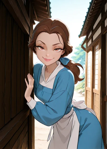 masterpiece, best quality, amazing quality, very aesthetic, absurdres, newest, 4k, 8k, dynamic angle, official style, sugimorixd, outdoors,
1girl, solo, blue dress, looking at viewer, long hair, brown hair, brown eyes, bellexd, low ponytail, white apron, long sleeves, blue hairbow,
naughty face,
<lora:Expression_Detailer_Illustrious_Lora:1>, ,<lora:sugimoi:1> <lora:Bella:1>