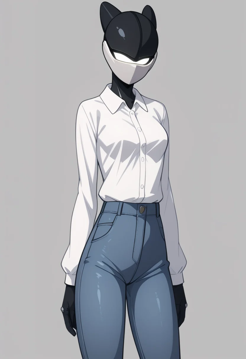 score_9, score_8_up, score_7_up, score_6_up, score_5_up, score_4_up,
1girl, BC-1, arms_at_sides, blue_pants, breasts, buttons, collared_shirt, cowboy_shot, denim, dress_shirt, grey_background, long_sleeves, medium_breasts, pants, shirt, simple_background, solo, standing, white_shirt, BC-1 robot in a white shirt and blue pants, fullbody, a character portrait, BC-1 helmet, <lora:BC-1_V2_r1:1>