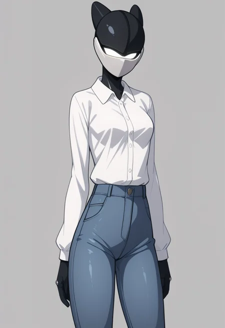 score_9, score_8_up, score_7_up, score_6_up, score_5_up, score_4_up,
1girl, BC-1, arms_at_sides, blue_pants, breasts, buttons, collared_shirt, cowboy_shot, denim, dress_shirt, grey_background, long_sleeves, medium_breasts, pants, shirt, simple_background, solo, standing, white_shirt, BC-1 robot in a white shirt and blue pants, fullbody, a character portrait, BC-1 helmet, <lora:BC-1_V2_r1:1>