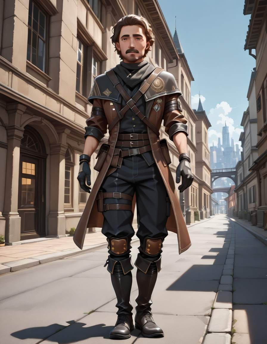 <lora:gustave_expedition33_illust:1.2>,gustave_expedition33,full body,in a city,