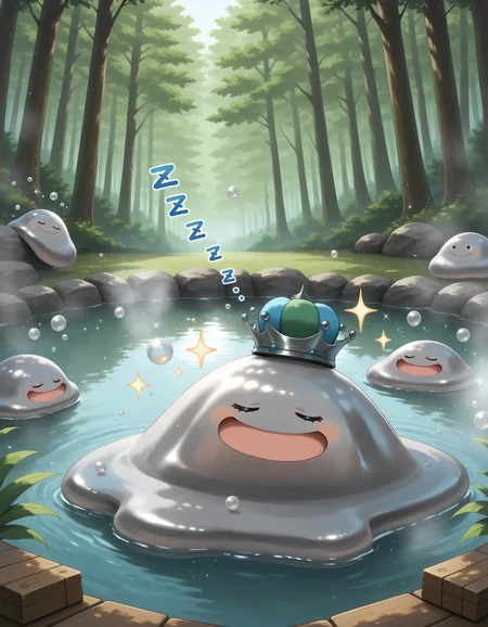 masterpiece,extreme detailed BREAK 1other,no humans,no_legs,day,outdoors,forest,
BREAK hagureking,crown,:D,slime \(creature\),sparkle,bubble,<lora:hagurin-NAI:1>,bath,bathing,onsen,steam,in water,closed eyes,relaxing,sleeping,zzz,