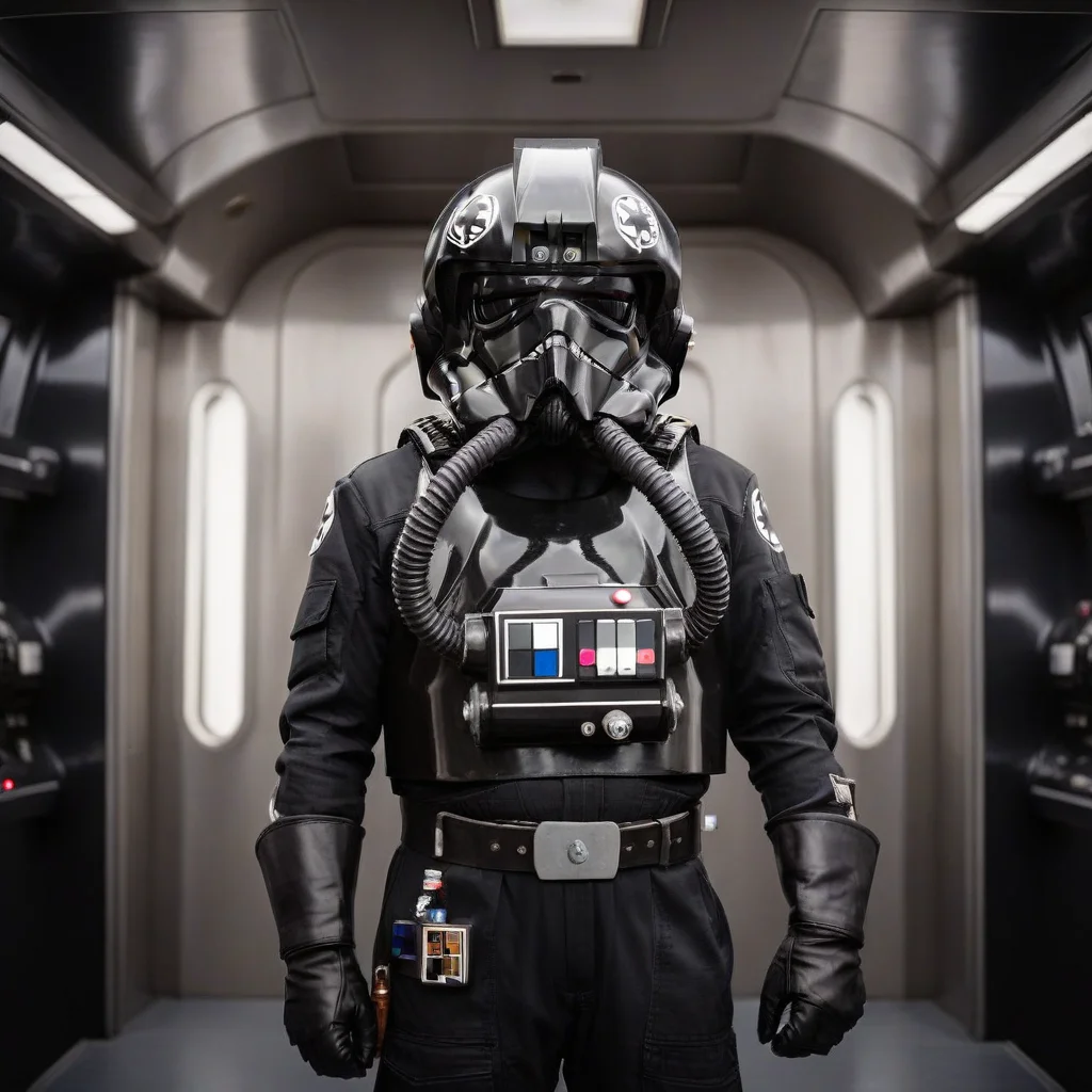 a cinematic film portrait still of a Tie Pilot wearing their helmet, in a sci-fi ship, full body shot <lora:Imperial_Tie_Pilots:0.75>. shallow depth of field, vignette, highly detailed, high budget Hollywood movie by baz luhrmann, bokeh, cinemascope, moody, epic, gorgeous, film grain, grainy