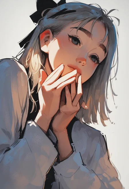 source_cartoon, score_9, score_8_up, score_7_up, 1girl, solo, perfect eyes , Kneeling with hands clasped in prayer, from below, upper body, rating_safe, <lora:sdxl\pony diffusion\artist_styles\sam_does_arts_pony:0.9>