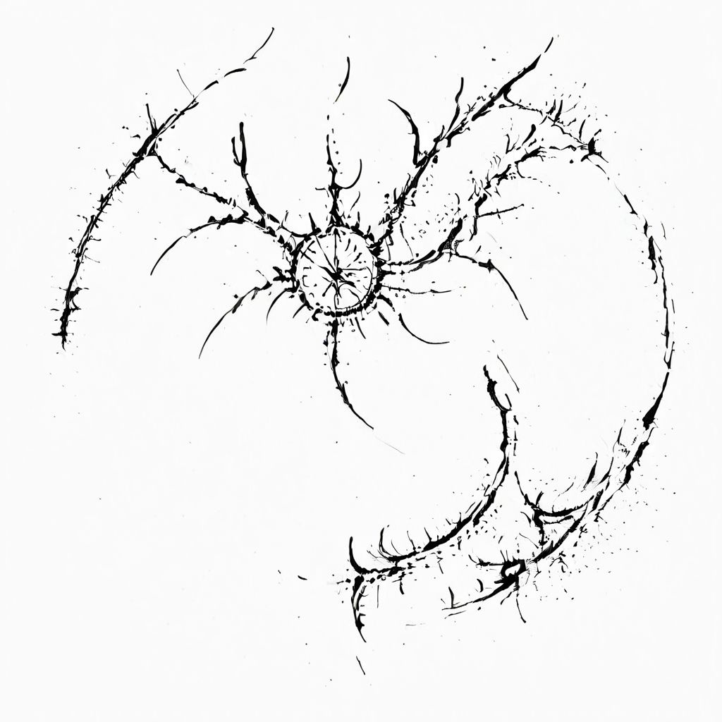 masterpiece, best quality, cybersigilism, neotribal, photo of heptagram, white background, (heptapod language:1.5), language from film arrival, curves, ink circles