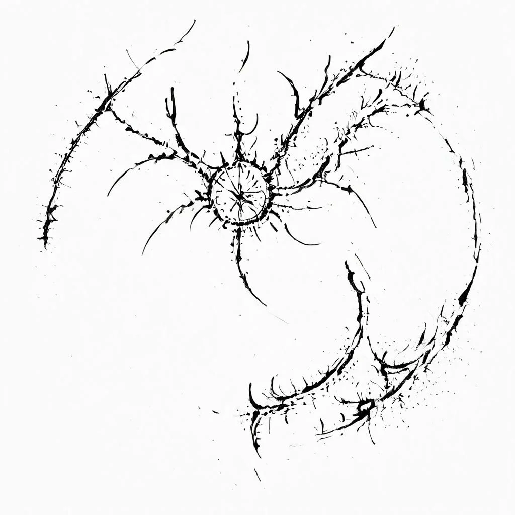 masterpiece, best quality, cybersigilism, neotribal, photo of heptagram, white background, (heptapod language:1.5), language from film arrival, curves, ink circles