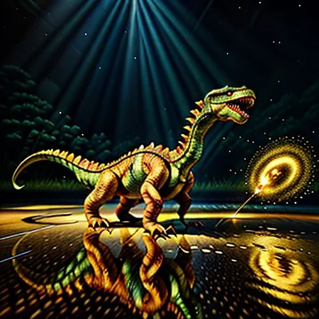 A reality distortion,Hyperrealistic, splash art, concept art, mid shot, intricately detailed, color depth, angle, side light, colorful background objects warping, melting, float, bend, twist, and stretch, Sharp image, 4k, 8k,, Detailed and Intricate, Cinematic, Dynamic Lighting, 4d dinosaur,
OverallDetail