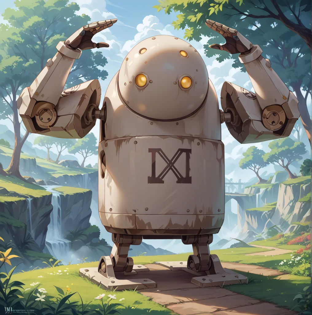 score_9, score_8_up, score_7_up, best quality, masterpiece, source_anime, rating_safe , zPDXL2, BREAK,
<lora:machine_lifeform:1>, machine_lifeform, machine, robot, arms raised in victory or celebration