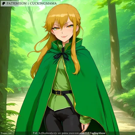 score_9, score_8_up, score_7_up, source_anime, solo, 1girl, marci, expressionless, looking at viewer, standing, ponytail, jacket, brooch, green cape, vambraces, black leggings, belt, outdoors, jungle,hand,negativeXL_D